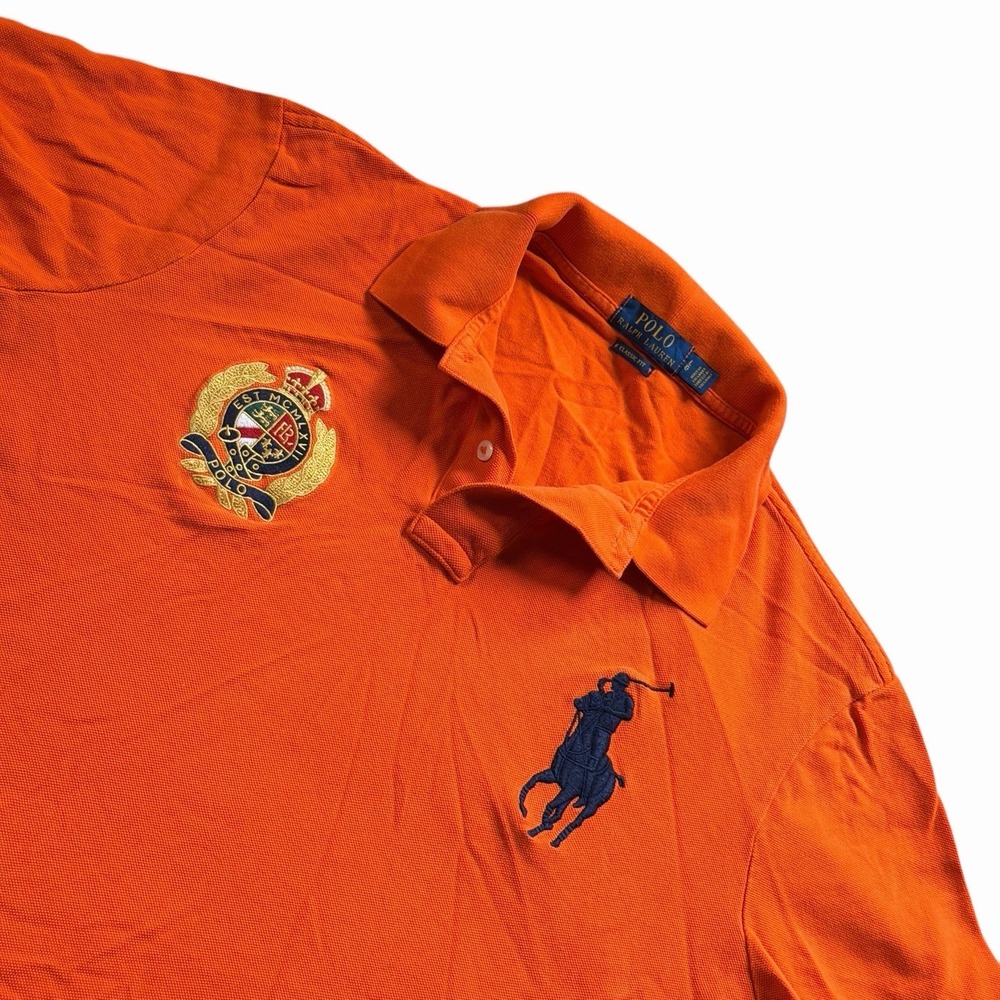 Polo Ralph Lauren Rugby Shirt Mens L Orange Big Pony County Riders & Jockey Club